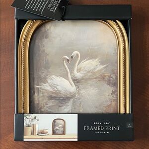 Romantic Swan Wall Art Gold Arch Frame Vintage Style Neutral Decor